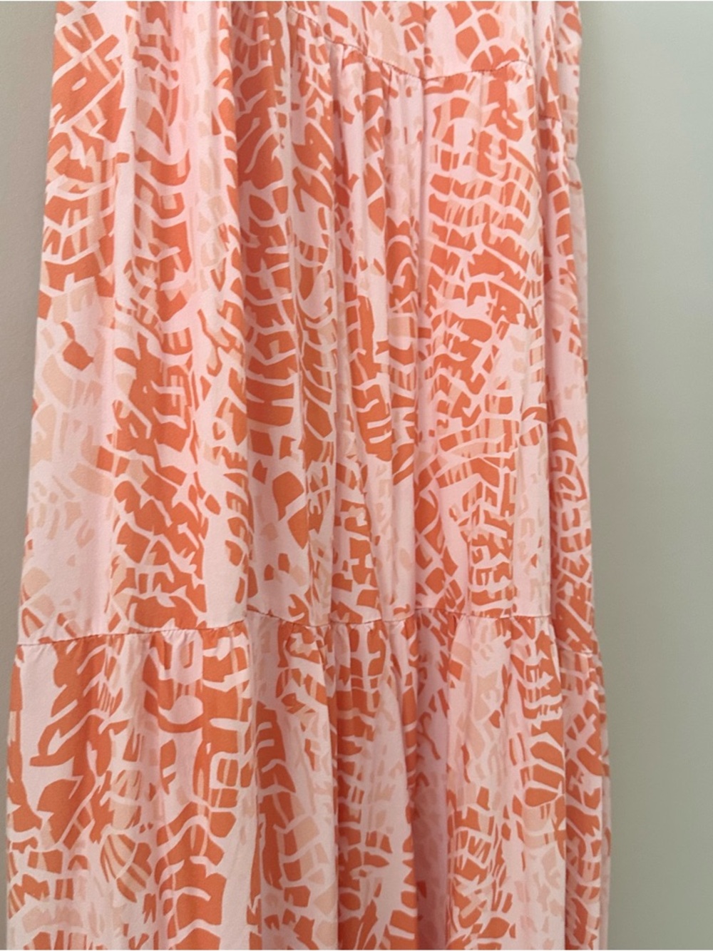 Peach Coral Printed Maxi Dress Lined Flowing Size S - Picture 3 of 6
